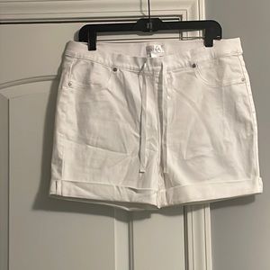 Stretchy white shorts in size L by Just Be. Drawstring and cuffs